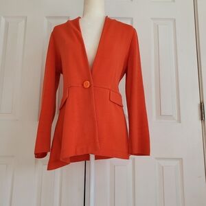 Misook Womens Bright Orange Knit Single Breasted  Asymeteical Blazer